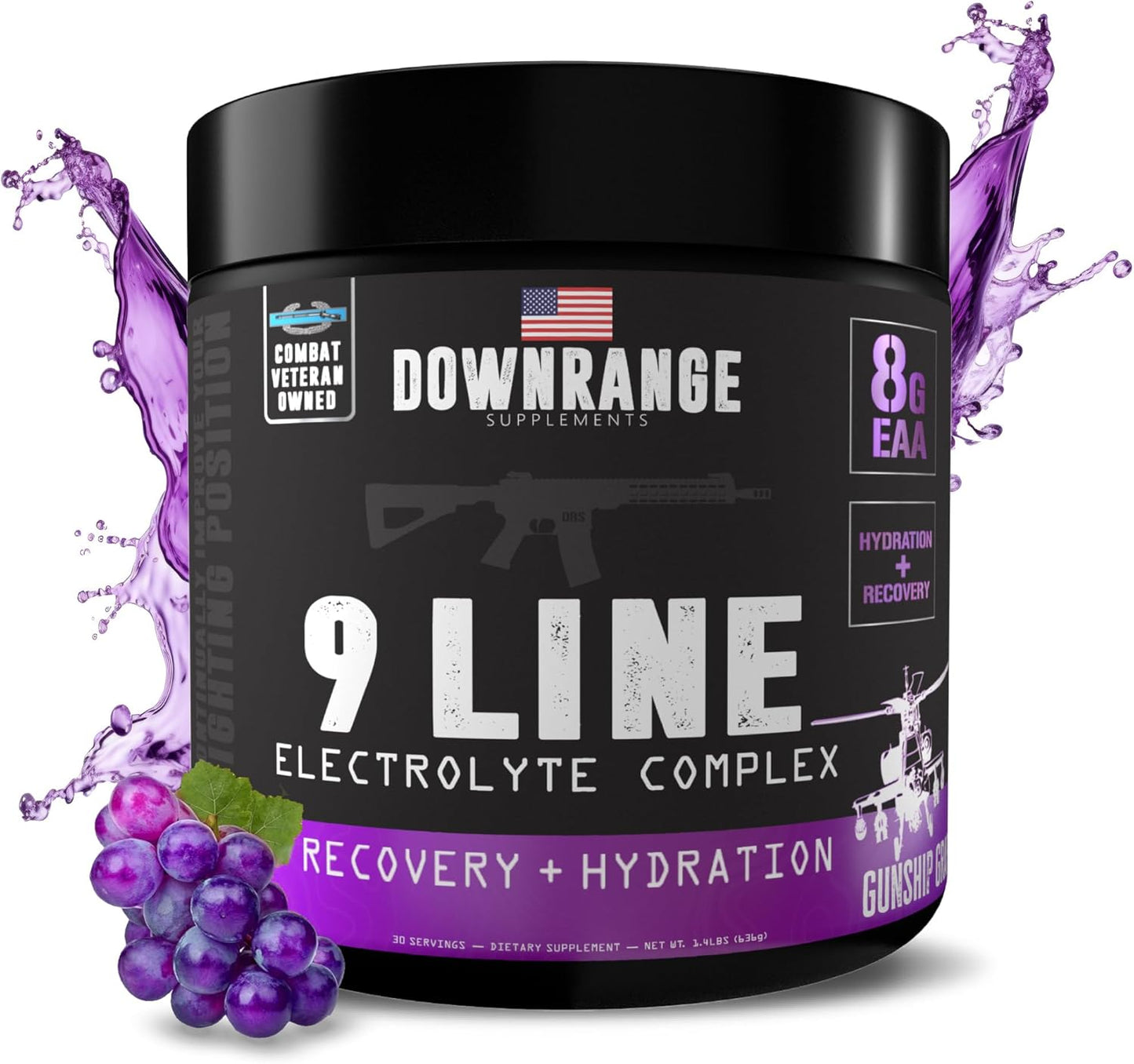 DownRange 9 Line Recovery + Hydration Powder with Electrolytes, Amino Acids & Coconut Water for Muscle Recovery, Energy & Hydration - Grape Flavor, 30 Servings