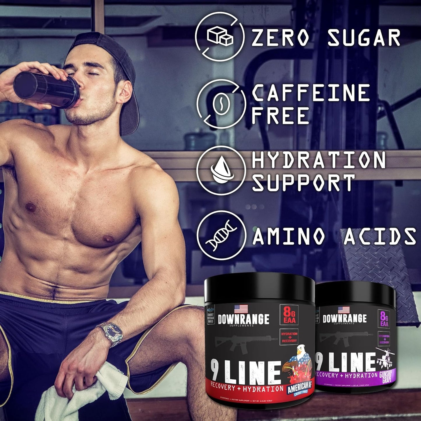 DownRange 9 Line Recovery + Hydration Powder with Electrolytes, Amino Acids & Coconut Water for Muscle Recovery, Energy & Hydration - Grape Flavor, 30 Servings