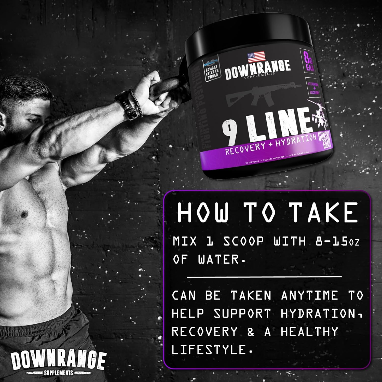 DownRange 9 Line Recovery + Hydration Powder with Electrolytes, Amino Acids & Coconut Water for Muscle Recovery, Energy & Hydration - Grape Flavor, 30 Servings