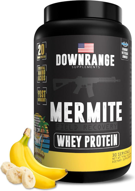 DownRange Mermite Whey Protein Powder - Post-Workout Muscle Recovery & Energy Support - 20g Protein, 9g Amino Acid, 30 Servings - Banana Flavor