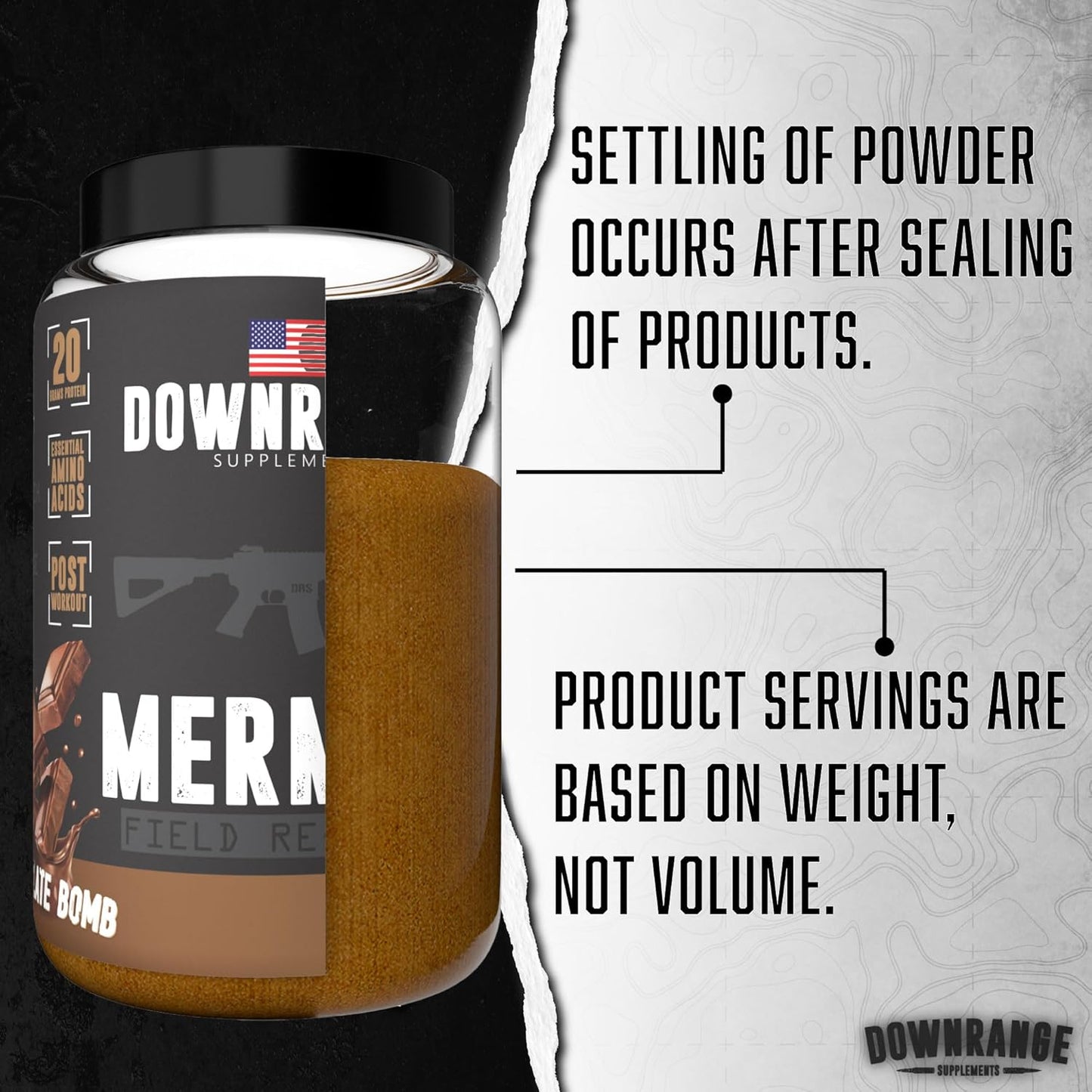 DownRange Mermite Whey Protein Powder - Post Workout Recovery, Energy Support - 20g Protein, 9g Amino Acids - Chocolate Flavor - 30 Servings