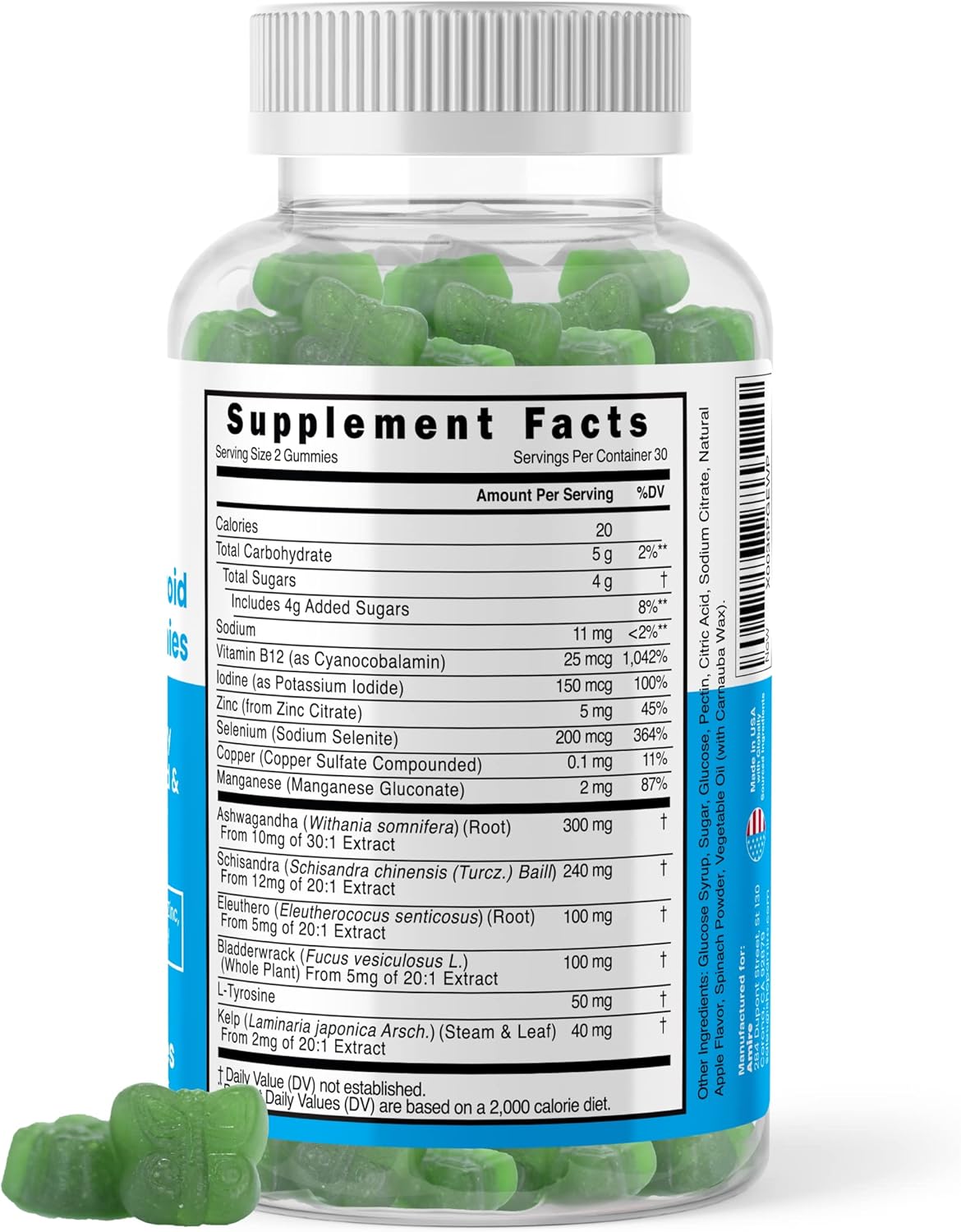 Dr. Awan Thyroid Support Gummies with Kelp, Selenium, and Ashwagandha for Energy, Immunity, Metabolism - 120ct, 60 Days
