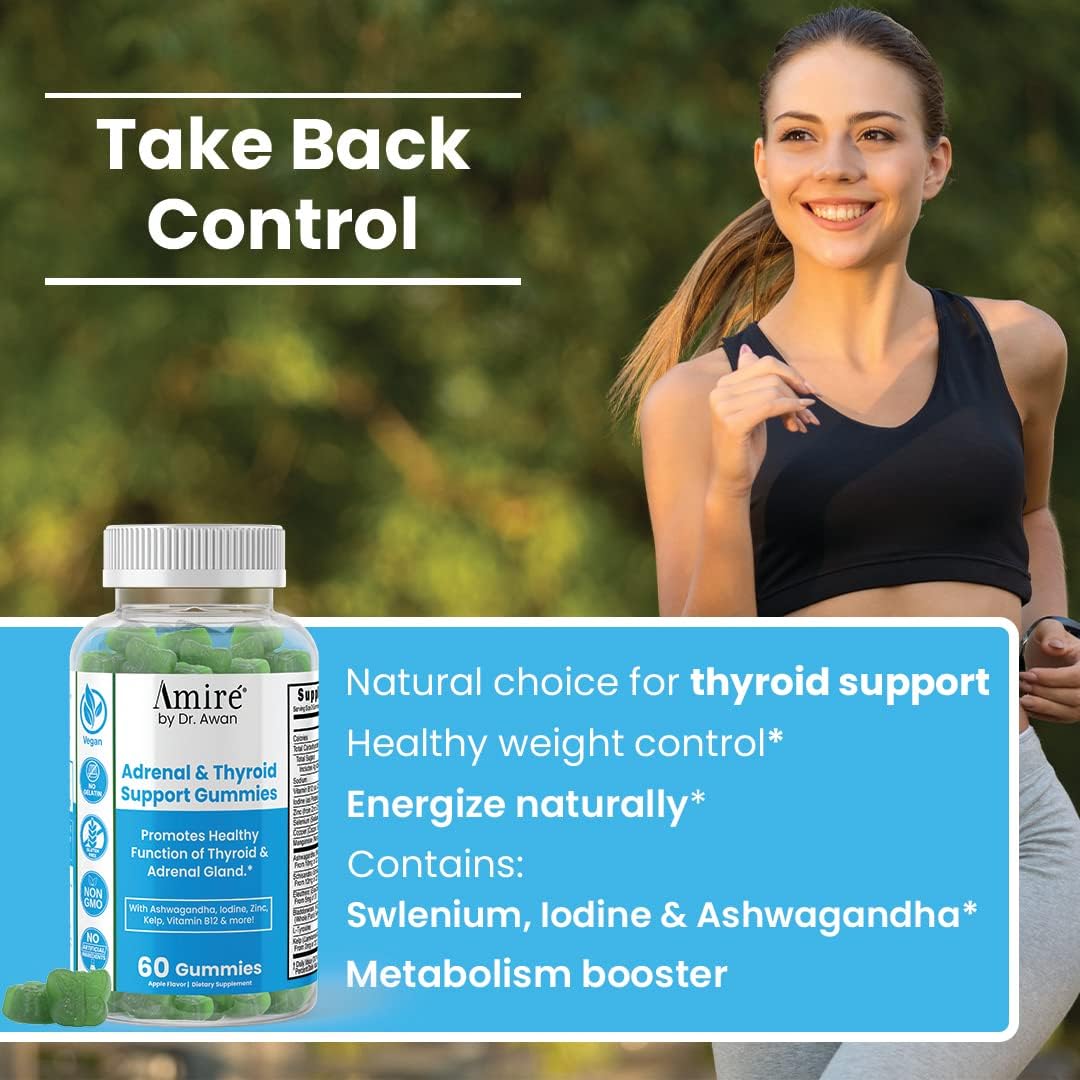 Dr. Awan Thyroid Support Gummies with Kelp, Selenium, and Ashwagandha for Energy, Immunity, Metabolism - 120ct, 60 Days