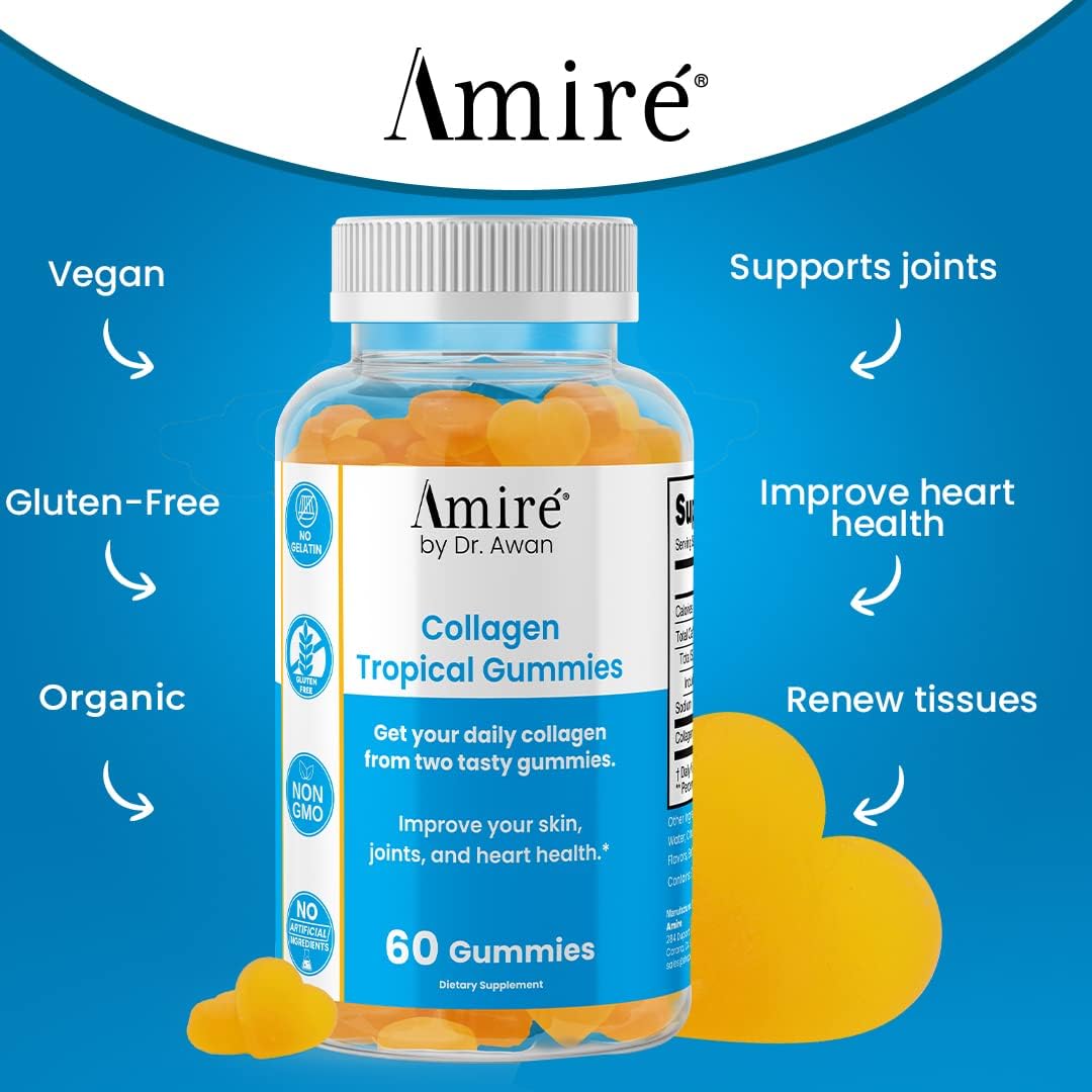 Dr. Awan Tropical Collagen Gummies - Supports Skin, Joints, and Heart Health, 120ct, 60-Day Supply - Amire