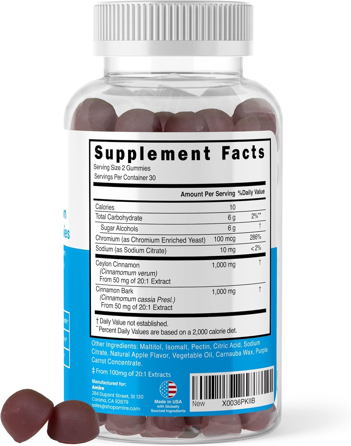 Dr. Awan's Amire Sugar-Free Vegan Ceylon Cinnamon Gummies 120ct - Ceylon Cinnamon Capsule Alternative