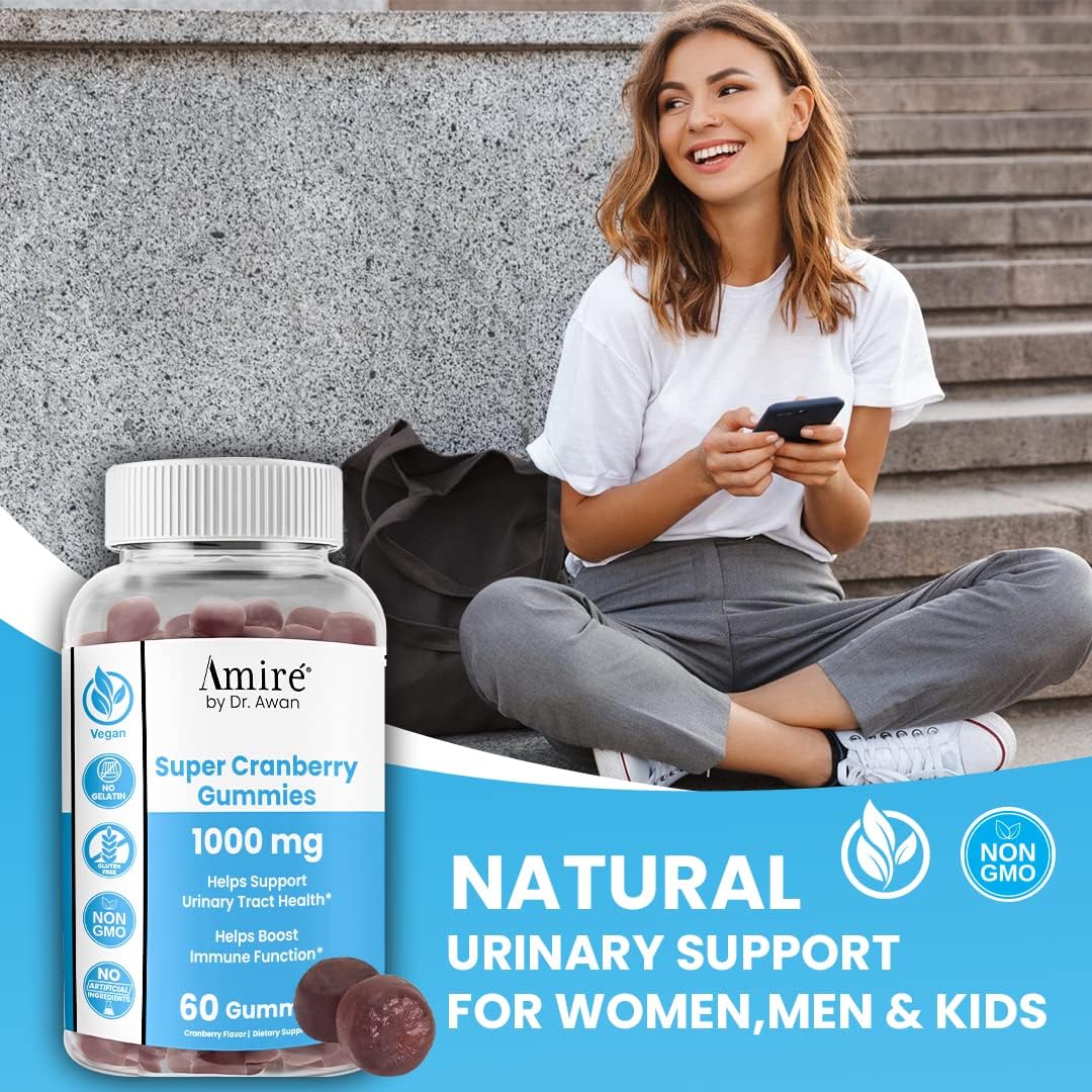 Dr. Awan's Amire Super Cranberry Gummies, 180ct, Gelatin-Free Chews for Urinary Health & Immune Support