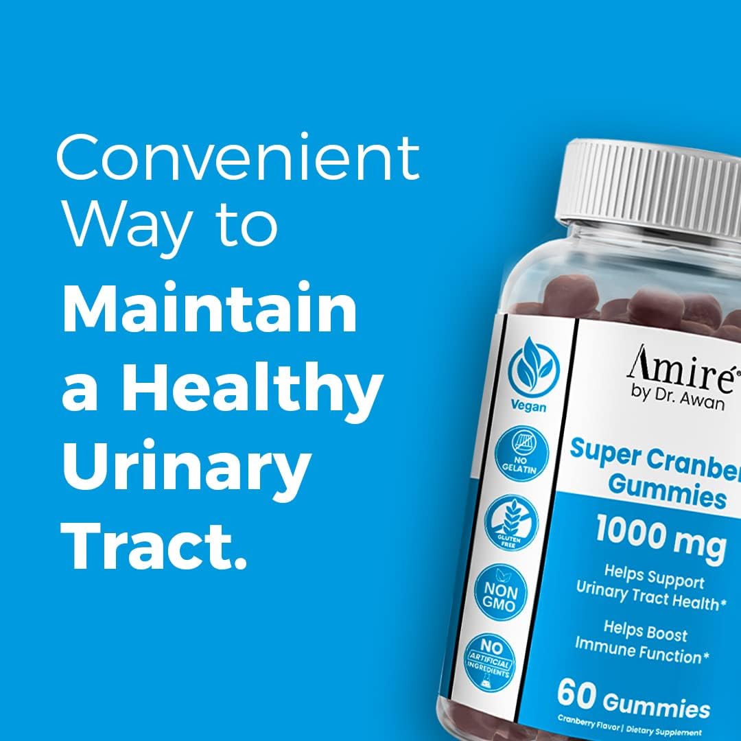 Dr. Awan's Amire Super Cranberry Gummies, 180ct, Gelatin-Free Chews for Urinary Health & Immune Support