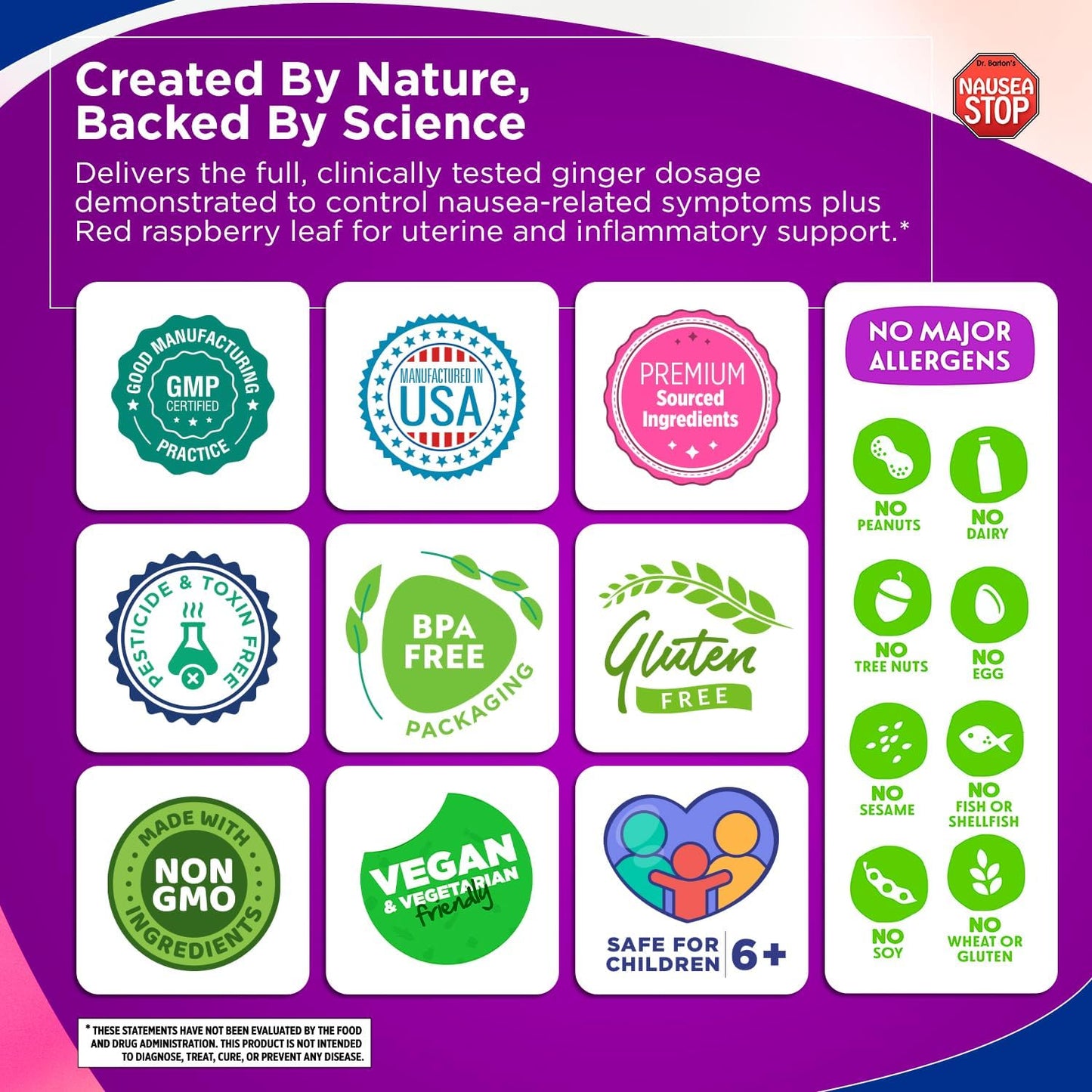 Dr. Barton's Dizzy Stop - Natural Ginger Nausea Relief Pills for Adults & Kids - Non-Drowsy Anti-Nausea Formula - Travel Essential - 80 Capsules