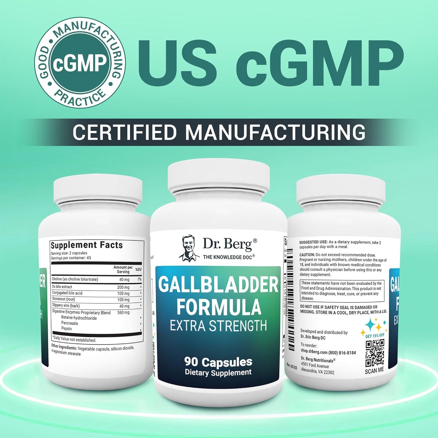 Dr. Berg Gallbladder Formula Extra Strength with Bile Salts, Enzymes, & Digestive Herbs - 45-Day Supply - 90 Capsules (3 Pack)