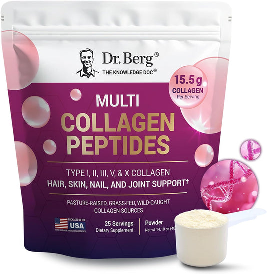 Dr. Berg Multi Collagen Peptides Powder - Unflavored with 14g Protein - Grass-Fed & Wild-Caught - 25 Servings