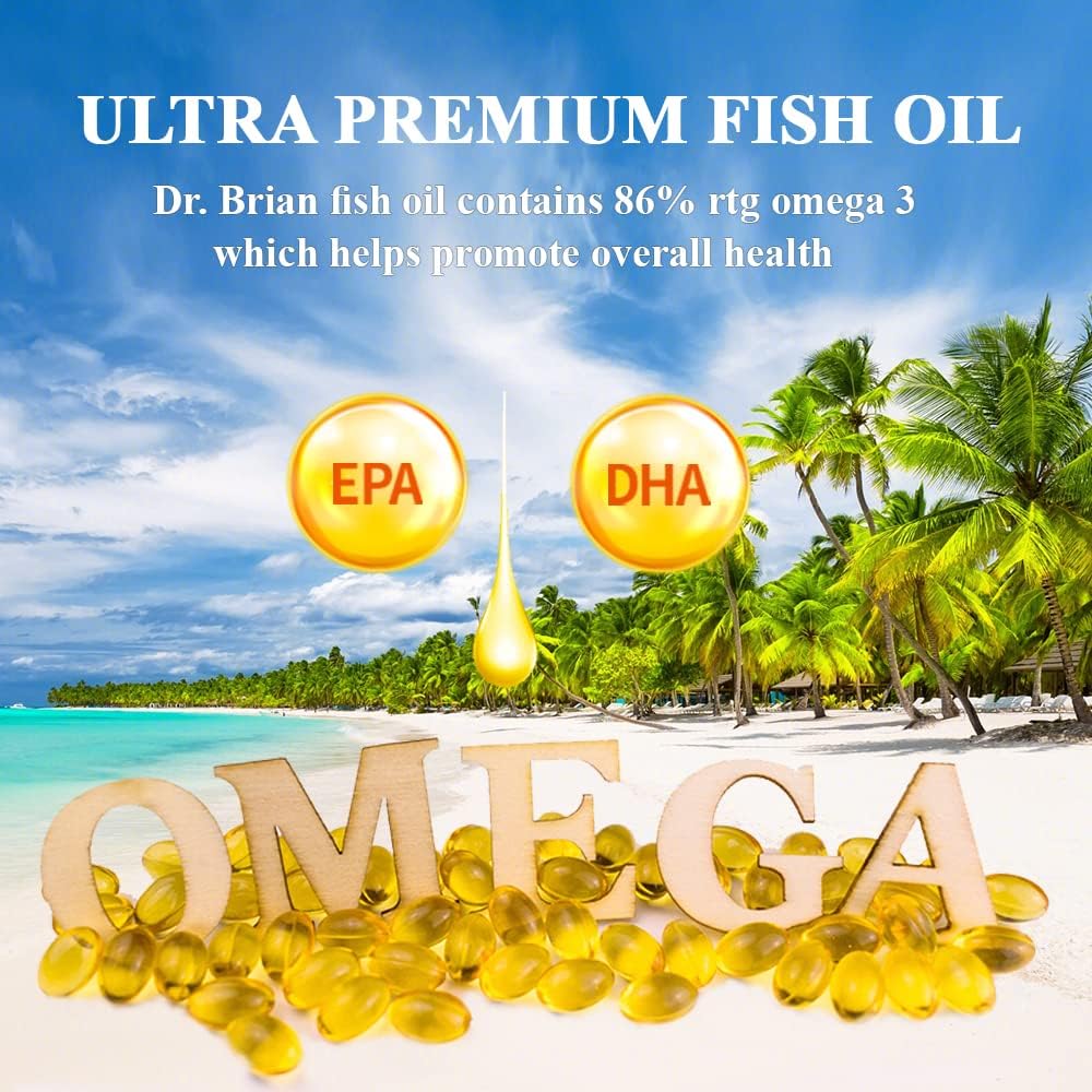 Dr. Brian Omega 3 Fish Oil Supplements - High Absorption rTG Omega 3 Wild Fish Oil - 1200mg with EPA, DHA, Fatty Acids, Triglyceride, Vitamin E - Lemon Flavor - 180 Softgels