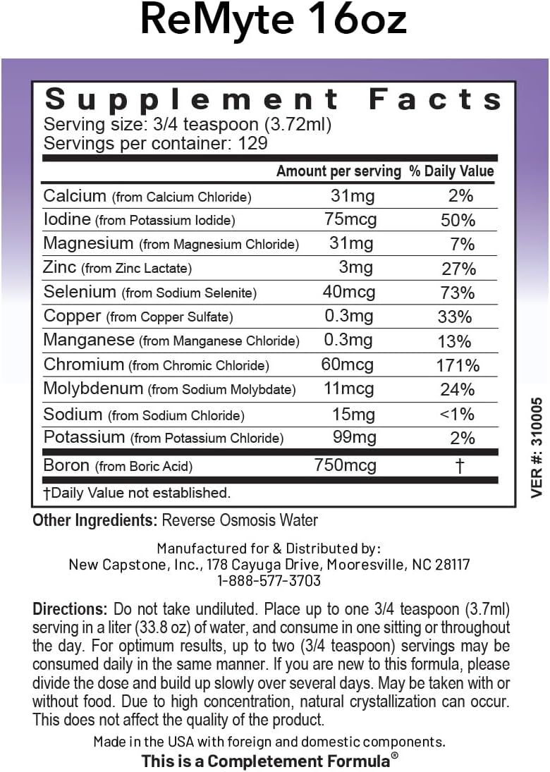Dr. Carolyn Dean's ReMyte Electrolyte Liquid Mineral Solution - 12 Essential Minerals with Iodine, Selenium, Zinc, Magnesium, and Boron - 480 ml