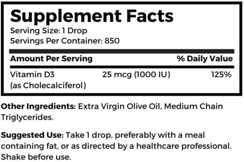 Dr Clark Store Liquid Vitamin D Supplement 1000 IU - 1 Fl Oz for Immune System & Bone Health