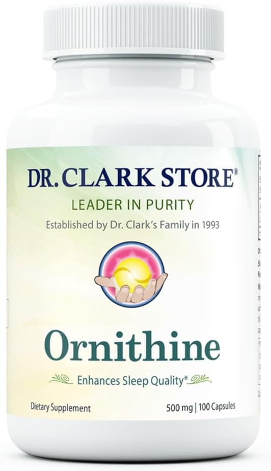 Dr Clark Store Ornithine Dietary Supplement - Gluten Free Sleep Aid, Promotes Protein Metabolism, Cleansing & Detox, 500mg, 100 Capsules
