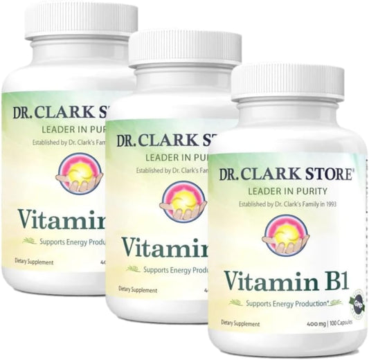 Dr. Clark Store Thiamine B1 Supplement 500mg - Supports Nervous System & Energy Metabolism - Gluten & Dairy Free - 100 Capsules x3 Pack