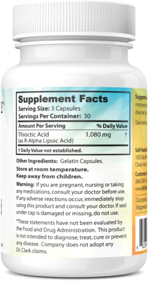 Dr. Clark Store Thioctic Acid 360mg Supplement - 90 Capsules for Liver Health & Antioxidant Support