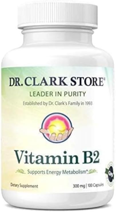 Dr. Clark Store Vitamin B2 Supplement - 300mg, 100 Gelatin Capsules for Energy & Immune Support