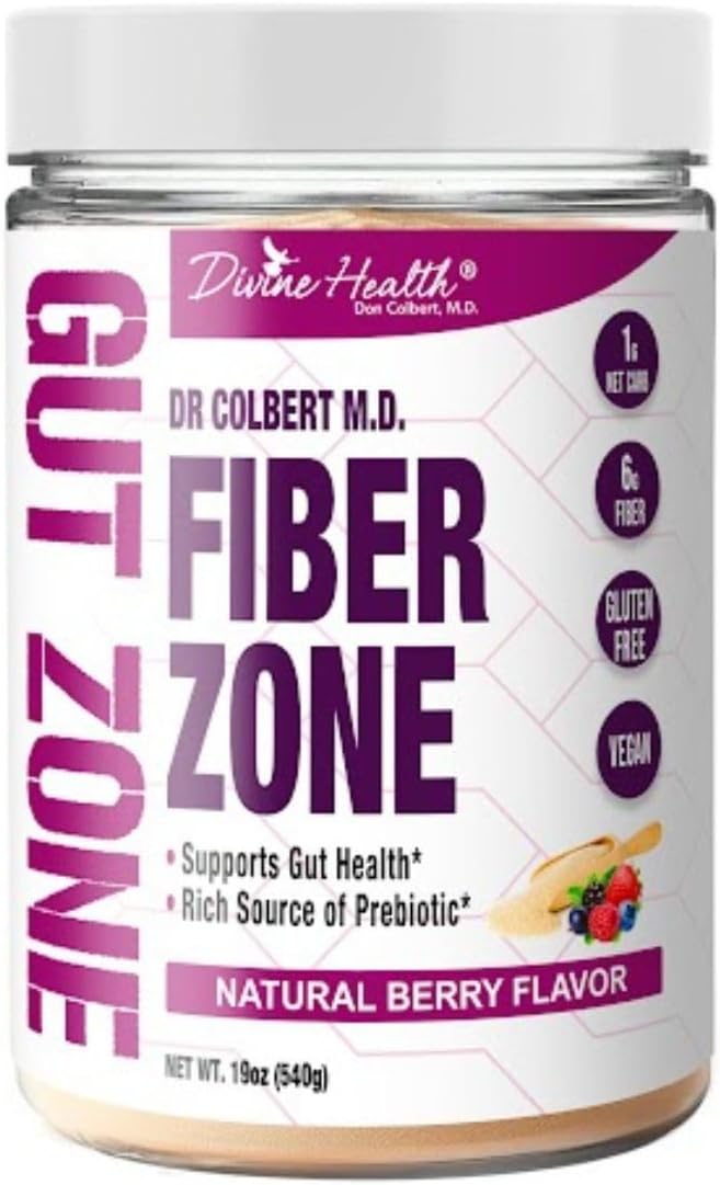 Dr Colbert MD Fiber Zone Powder - Berry Flavor | Prebiotics, Psyllium Husk, Inulin | 6g Fiber | Recommended for Keto & Healthy Gut | 19 oz - BoostGo Australia