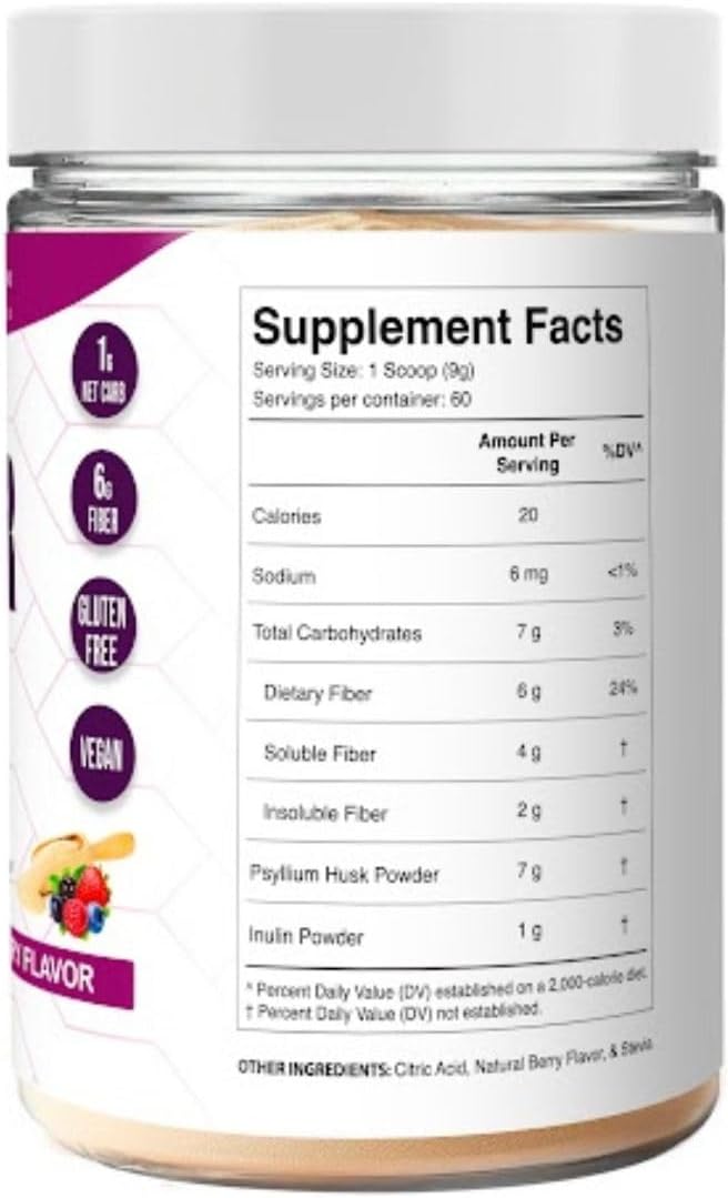 Dr Colbert MD Fiber Zone Powder - Berry Flavor | Prebiotics, Psyllium Husk, Inulin | 6g Fiber | Recommended for Keto & Healthy Gut | 19 oz - BoostGo Australia