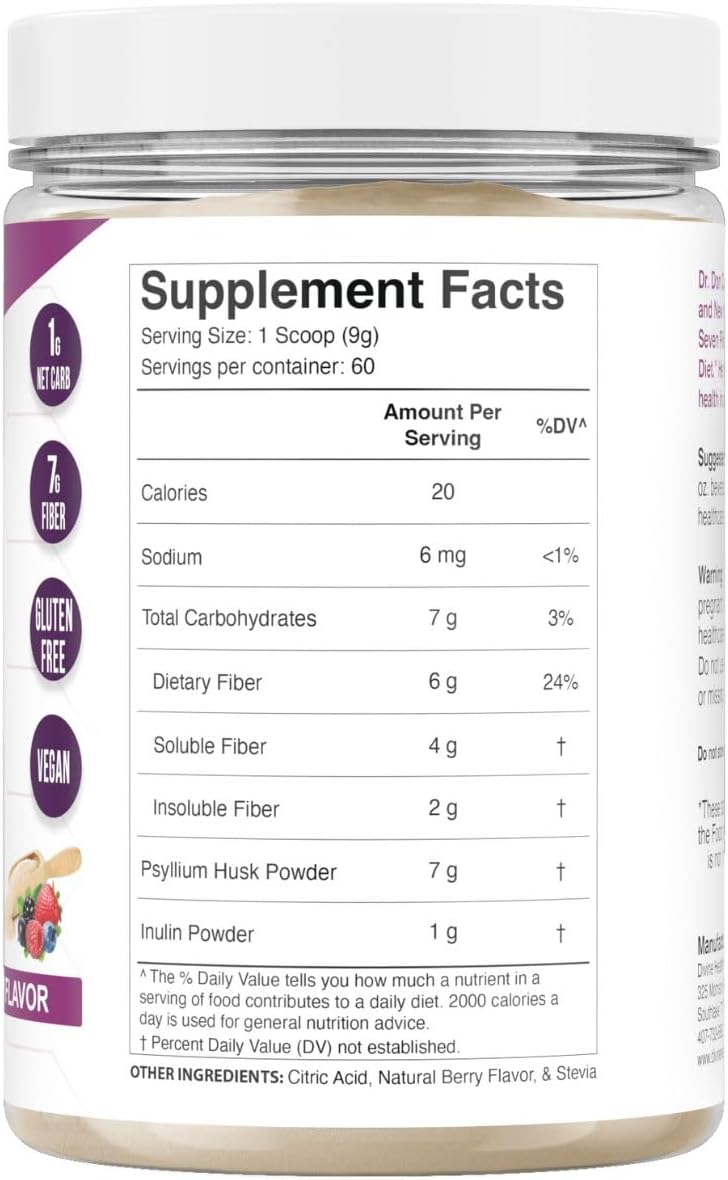 Dr Colbert MD Fiber Zone Powder - Berry Flavor | Prebiotics, Psyllium Husk, Inulin | 6g Fiber | Recommended for Keto & Healthy Gut | 19 oz - BoostGo Australia