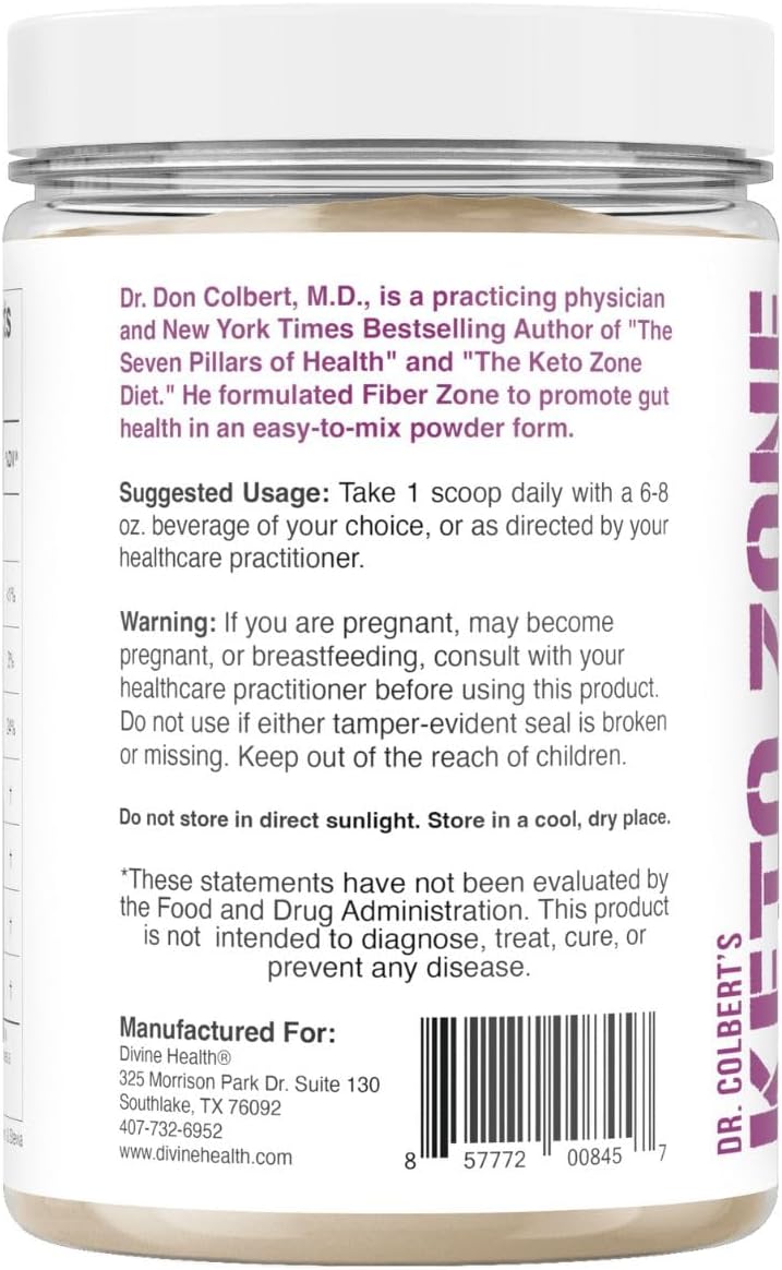 Dr Colbert MD Fiber Zone Powder - Berry Flavor | Prebiotics, Psyllium Husk, Inulin | 6g Fiber | Recommended for Keto & Healthy Gut | 19 oz - BoostGo Australia