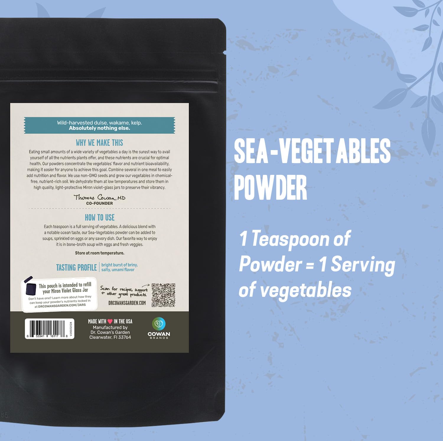 Dr. Cowan’s Garden Sea Vegetable Powder - Wild Harvested Atlantic Seaweed & Kelp - Healthy USA Supplement Powder