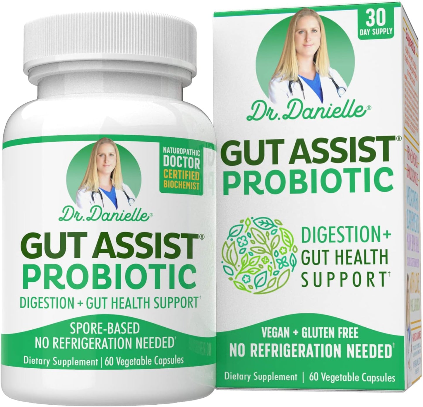 Dr. Danielle Gut Assist Probiotic Capsules - Shelf Stable Supplement for Men and Women - Bacillus Probiotics - 60 Count