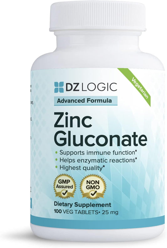 Dr. Dzugan's Advanced Zinc Gluconate Formula - 100 Tablets 25mg - Non-GMO, GMP Certified, Gluten Free, Vegetarian - Supports Immune Function