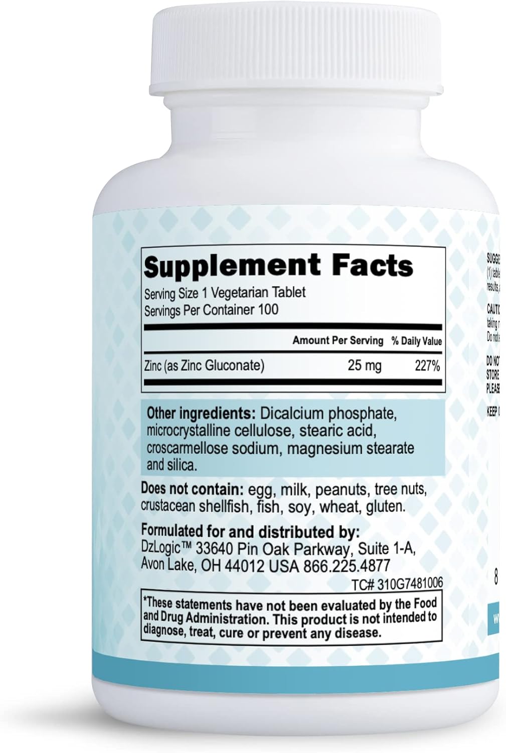Dr. Dzugan's Advanced Zinc Gluconate Formula - 100 Tablets 25mg - Non-GMO, GMP Certified, Gluten Free, Vegetarian - Supports Immune Function