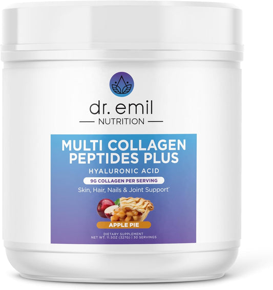 Dr. Emil Nutrition Multi Collagen Peptides Plus, Apple Pie Flavor - 9g Collagen & Hyaluronic Acid - Skin, Hair, Nails & Joint Support - Paleo & Keto-Friendly - Non-GMO - 11.3 oz