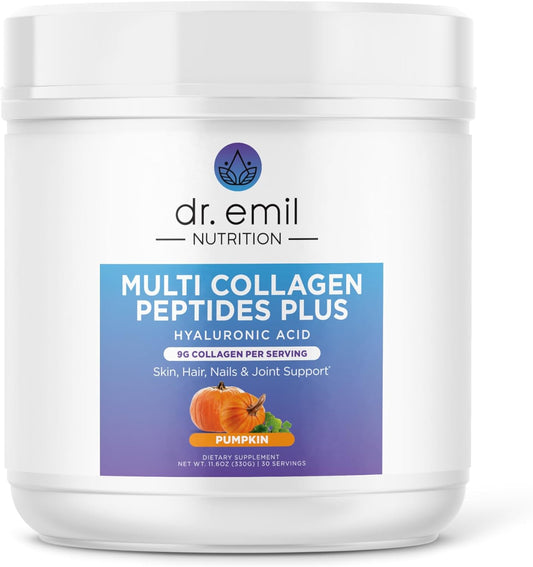 Dr. Emil Nutrition Pumpkin Flavored Multi Collagen Peptides Plus - 9g Collagen with Hyaluronic Acid for Skin, Hair, Nails & Joints - Non-GMO, Gluten-Free - 10.7 oz