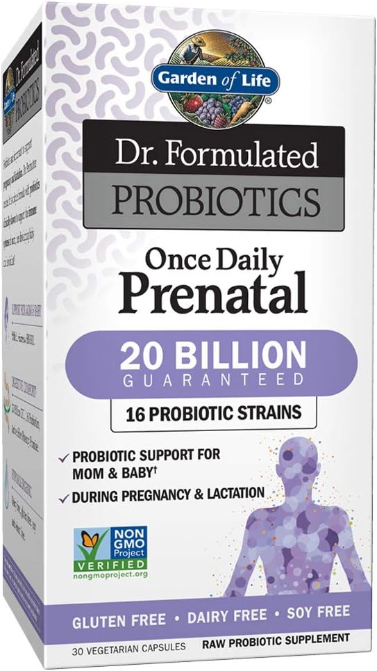 Dr. Formulated Probiotics Once Daily Prenatal - Probiotic Support for Mom & Baby - Gluten, Dairy & Soy Free - 30 Vegetarian Capsules