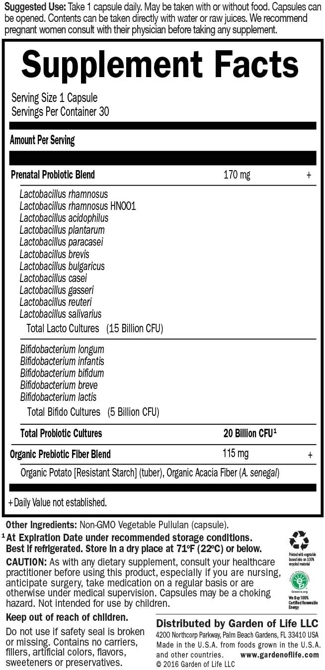 Dr. Formulated Probiotics Once Daily Prenatal - Probiotic Support for Mom & Baby - Gluten, Dairy & Soy Free - 30 Vegetarian Capsules