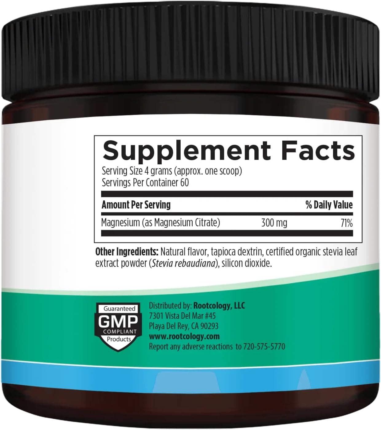 Dr. Izabella Wentz Rootcology Magnesium Citrate Powder - 300mg for Digestion - Natural Lemon Flavor - 240g / 60 Servings