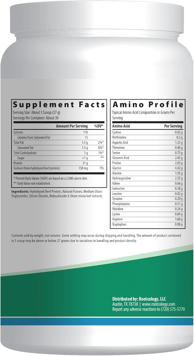 Dr. Izabella Wentz Rootcology Paleo Protein Powder - Hydrolyzed Beef Protein with MCT & Stevia - Dairy-Free, Soy-Free, Natural Vanilla Flavor - 885g - 30 Servings