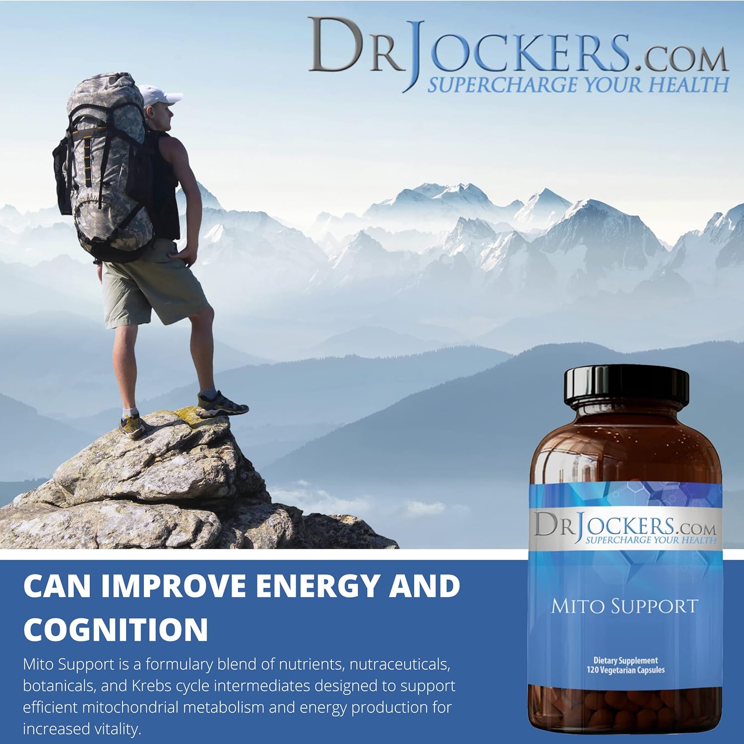 Dr. Jockers Mito Support: Energy Boost & Cognition with B Vitamins & Magnesium - Athletic Performance & Mitochondria Supplement