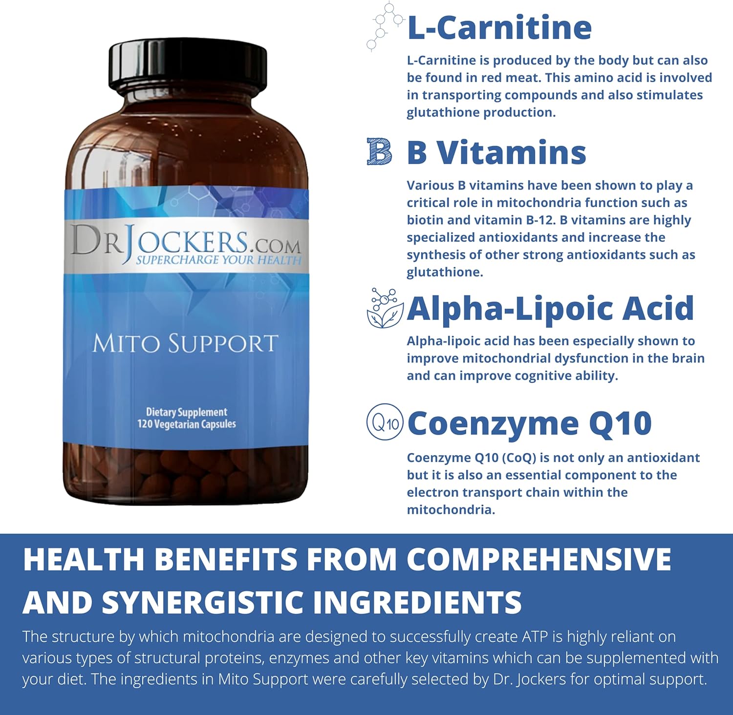 Dr. Jockers Mito Support: Energy Boost & Cognition with B Vitamins & Magnesium - Athletic Performance & Mitochondria Supplement