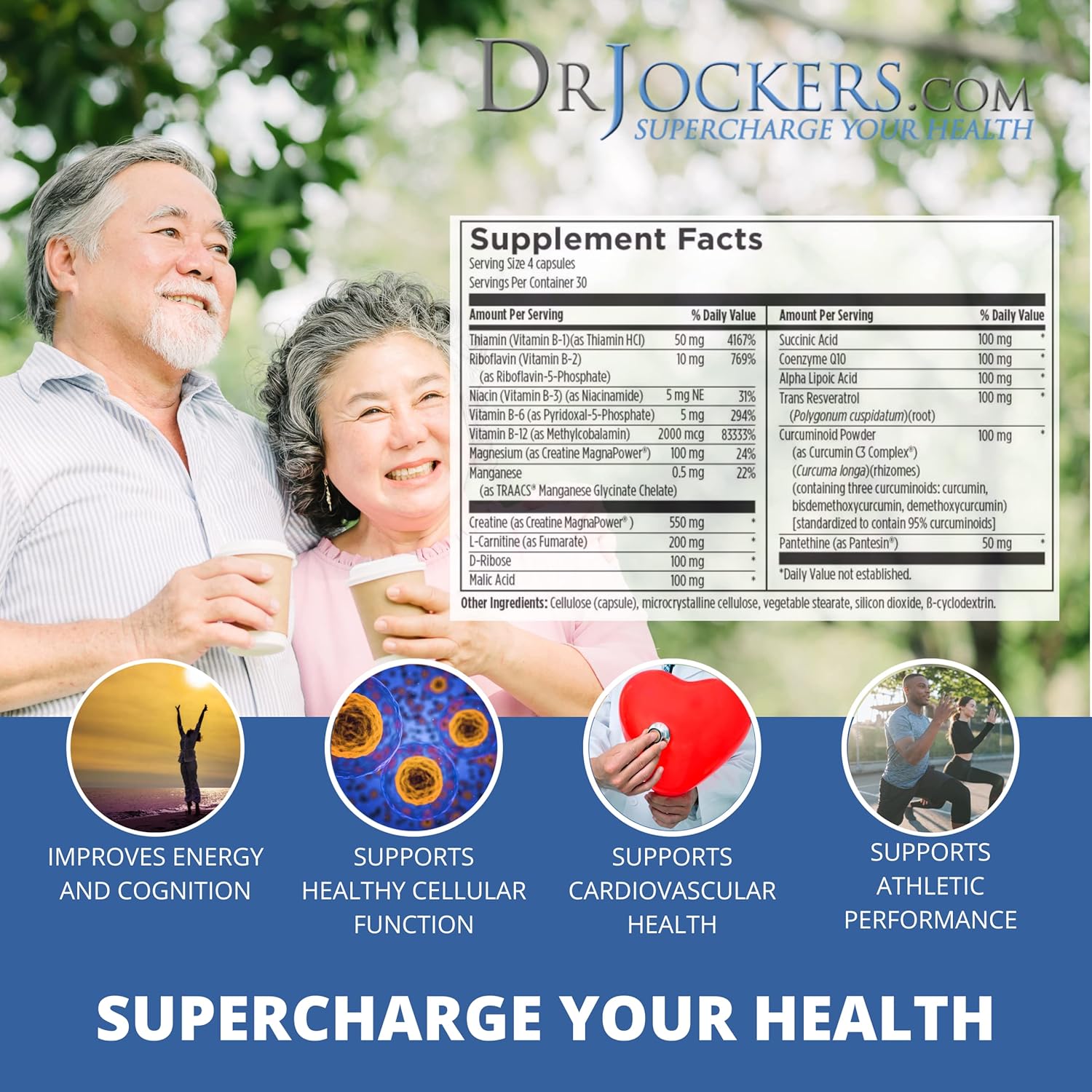Dr. Jockers Mito Support: Energy Boost & Cognition with B Vitamins & Magnesium - Athletic Performance & Mitochondria Supplement