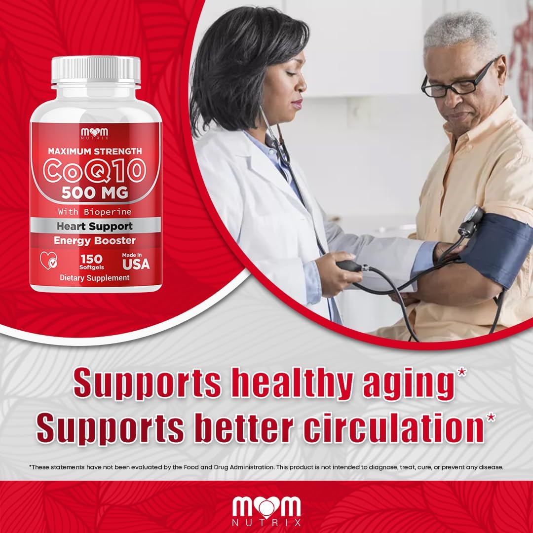 Dr. JOEL'S MOM Nutrix CoQ10 500mg Softgels with Bioperine for Cellular Energy Support - 150 Count - USA Made