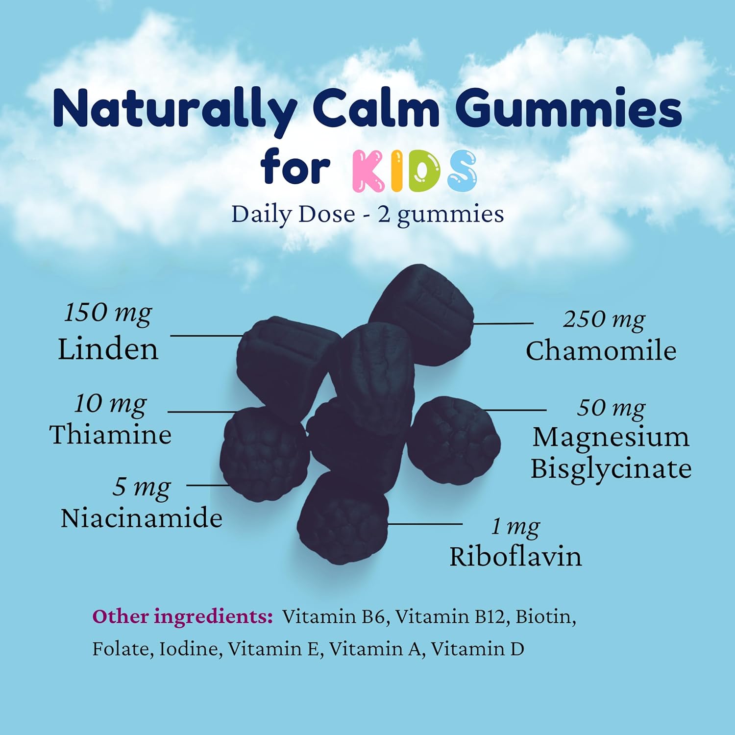 Dr. Klein's Calm Gummies for Kids with Chamomile, Linden & Magnesium - Sleep Aid Vitamins for Ages 5+ - Grape Sugar-Free Chews 30ct