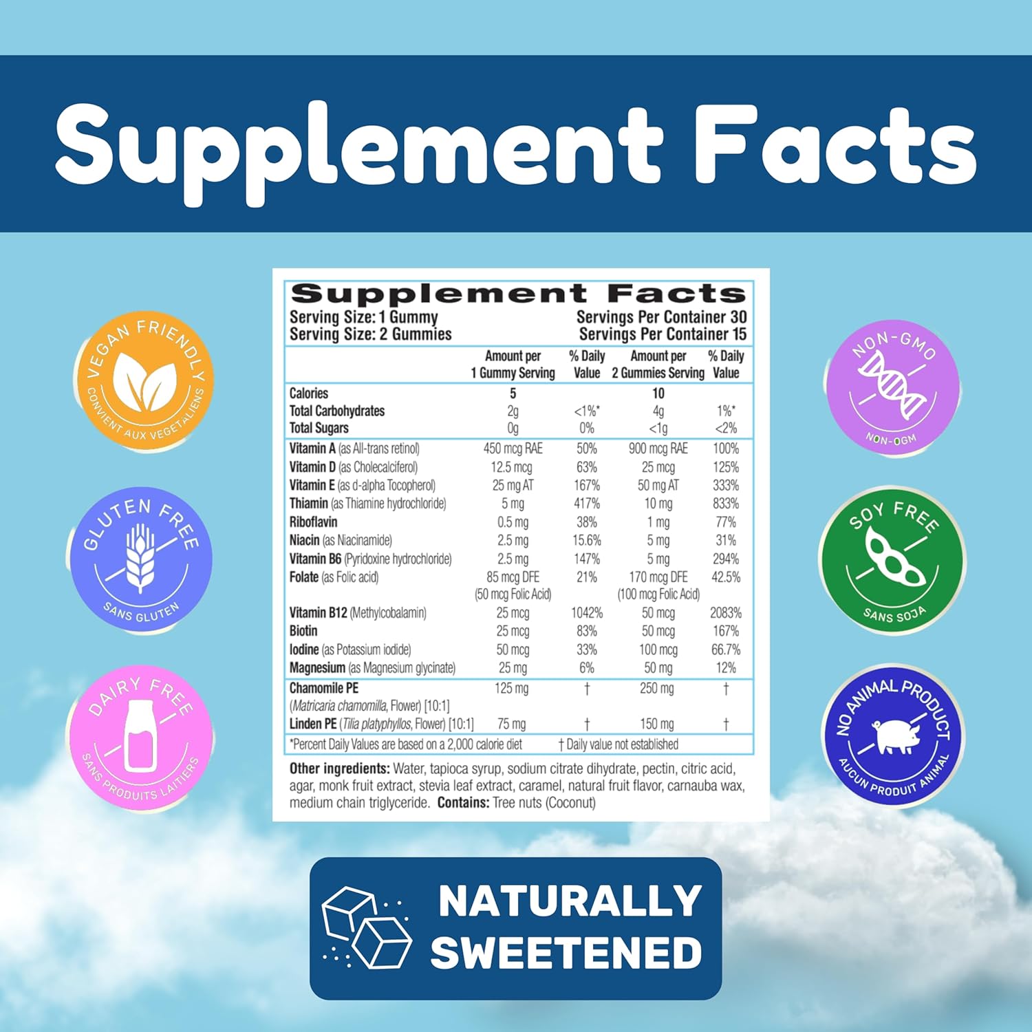 Dr. Klein's Calm Gummies for Kids with Chamomile, Linden & Magnesium - Sleep Aid Vitamins for Ages 5+ - Grape Sugar-Free Chews 30ct