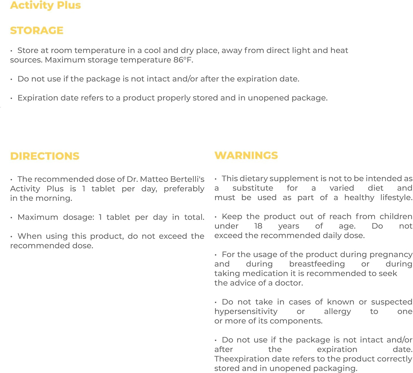 Dr. Matteo Bertelli's Activity & Lymphatic Support Bundle with N-Acetylcysteine, Hydroxytyrosol, Vitamin A (30+30 Tablets)