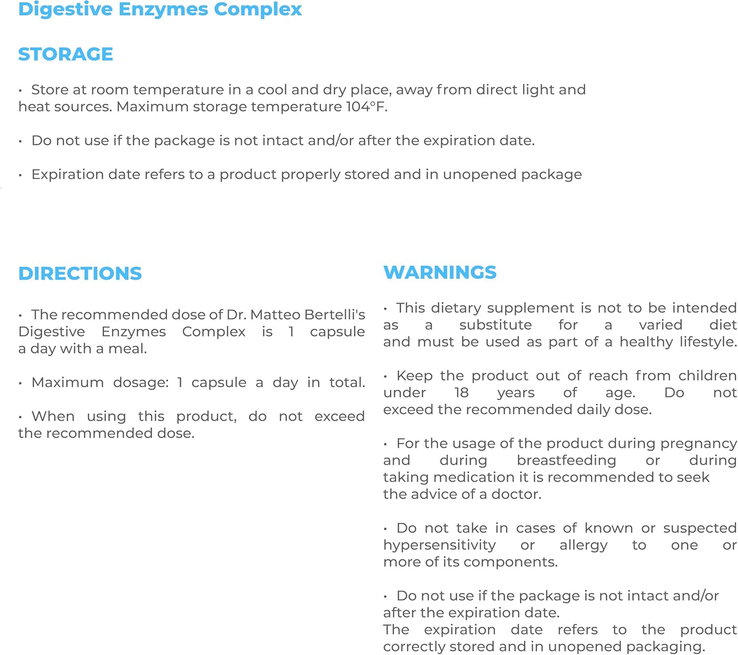 Dr. Matteo Bertelli's Digestive Enzyme Complex - 30 Capsules for Improved Digestion