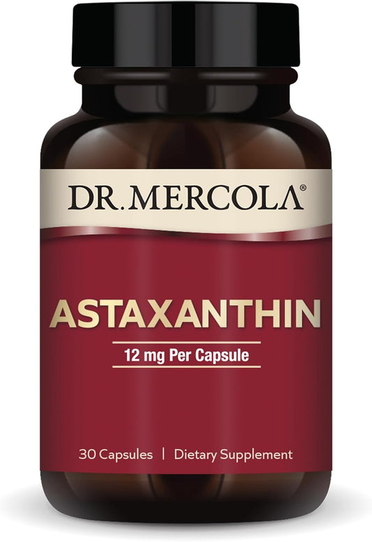 Dr. Mercola Astaxanthin 12mg, 30 Capsules, Non-GMO Antioxidant Dietary Supplement for Health