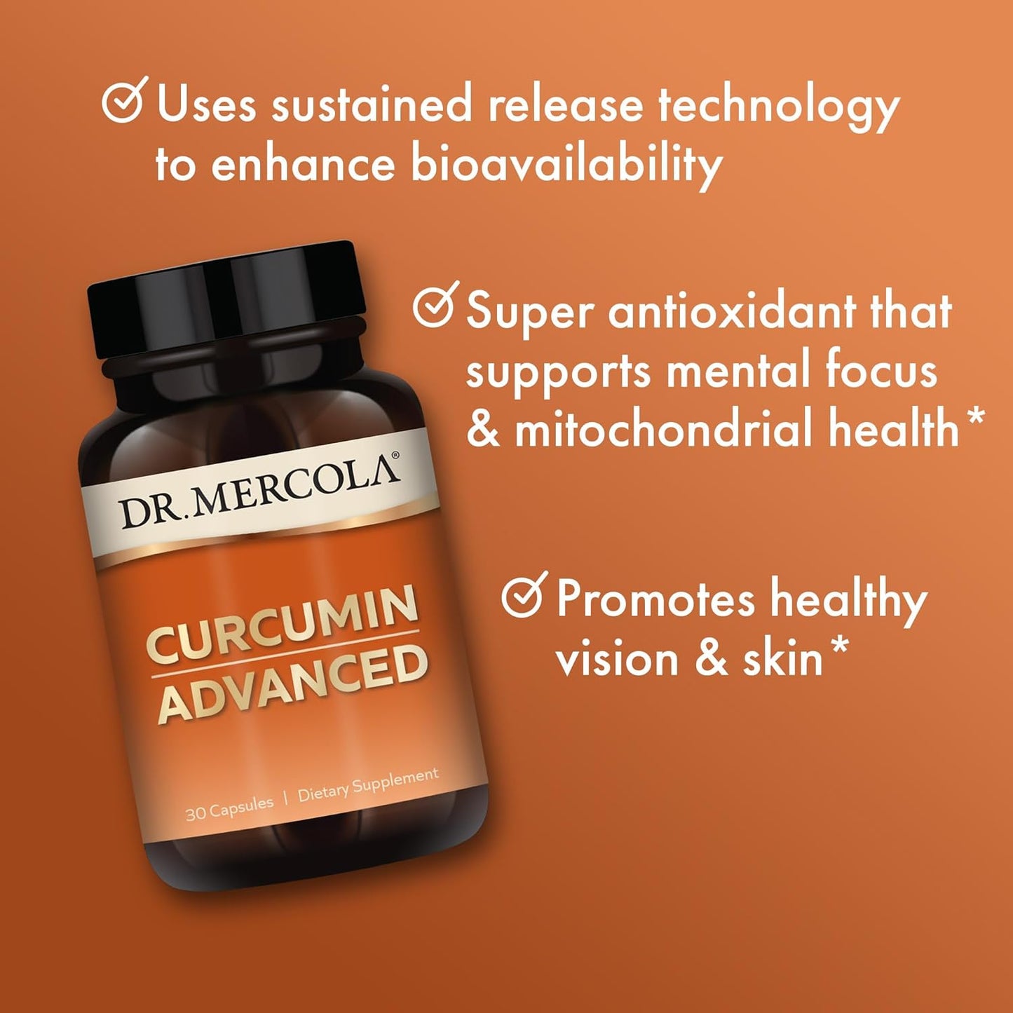 Dr. Mercola Curcumin Advanced Dietary Supplement - 30 Servings, 500 mg Per Capsule - Supports Vision Health and Mental Focus - Non-GMO