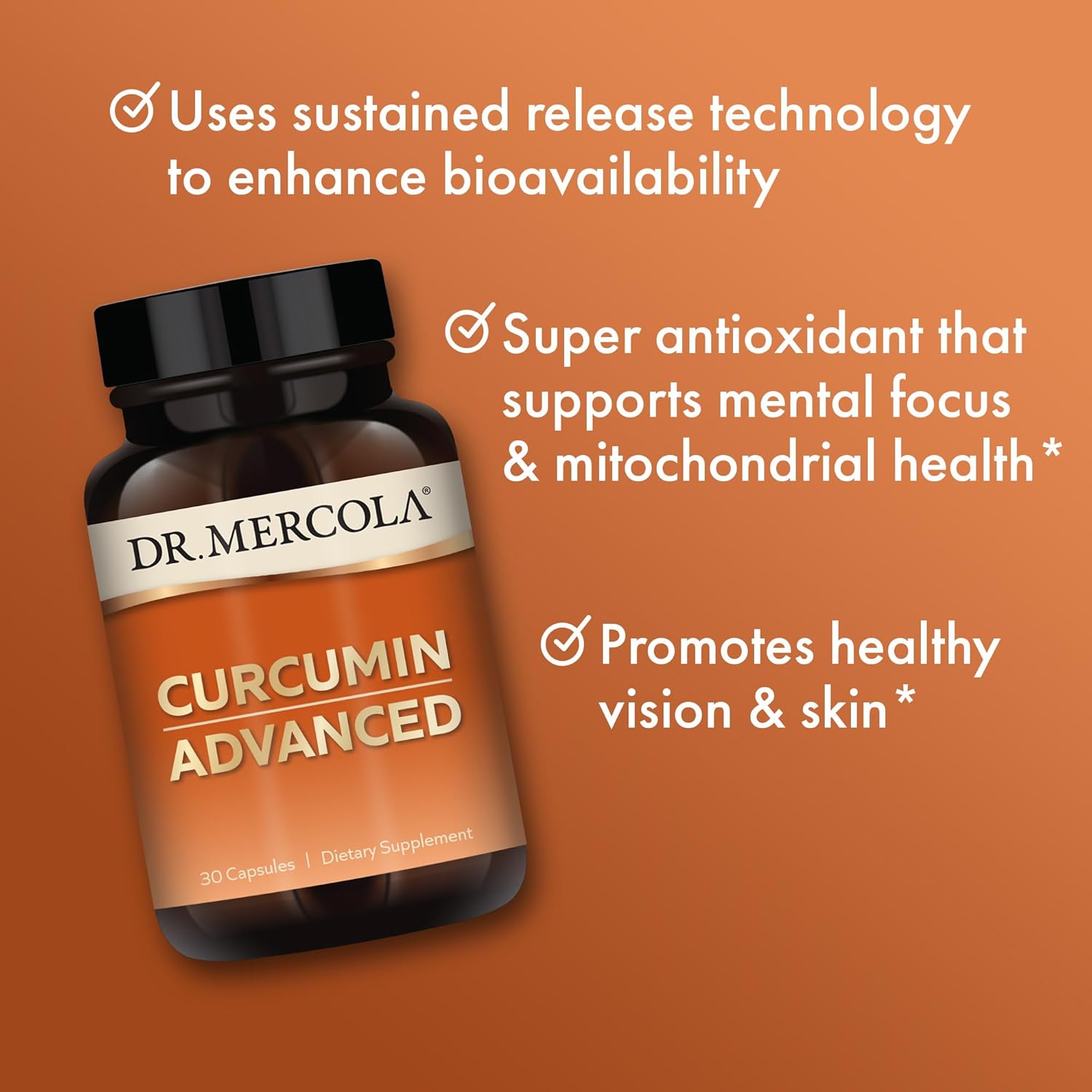 Dr. Mercola Curcumin Advanced Dietary Supplement - 30 Servings, 500 mg Per Capsule - Supports Vision Health and Mental Focus - Non-GMO