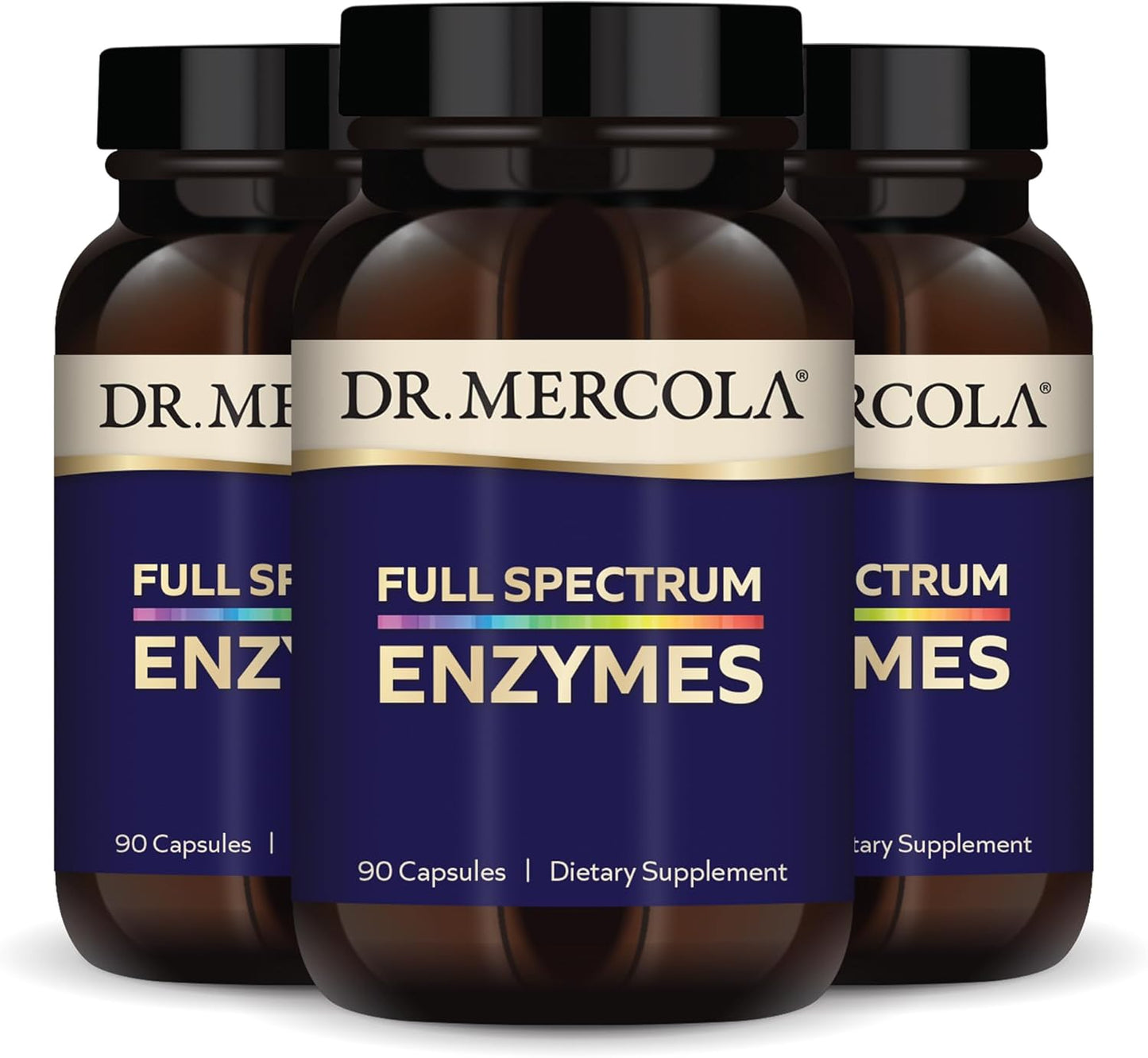 Dr. Mercola Full Spectrum Enzymes 3-Pack - 270 Capsules, Digestive Support - Non GMO, Soy Free, Gluten Free - 270 Servings