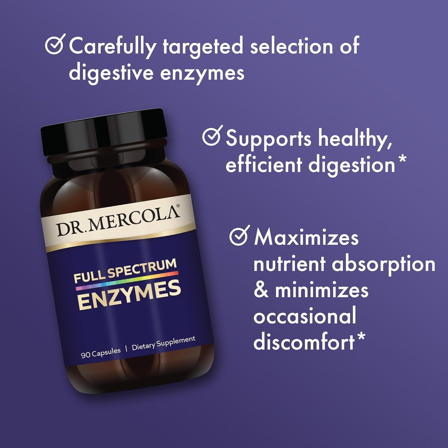 Dr. Mercola Full Spectrum Enzymes 3-Pack - 270 Capsules, Digestive Support - Non GMO, Soy Free, Gluten Free - 270 Servings