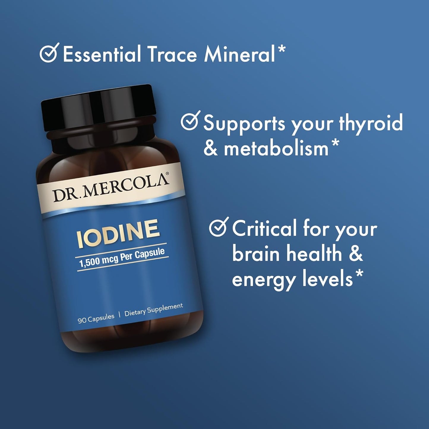Dr. Mercola Iodine Capsules - 90 Servings for Bone and Brain Health, Energy Support - Non GMO, Soy and Gluten Free