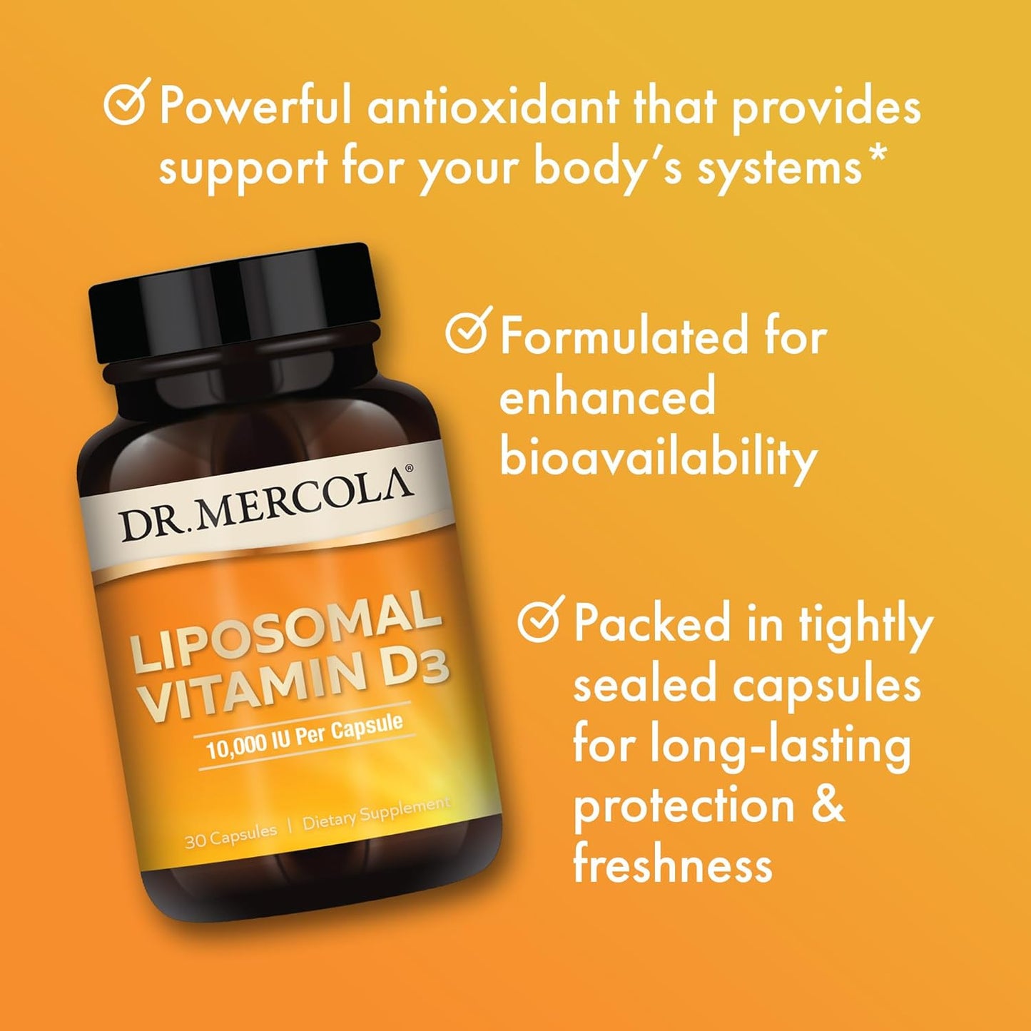 Dr. Mercola Liposomal Vitamin D3 10,000 IU - 30 Servings, Immune & Bone Health Support, Non GMO - Dietary Supplement
